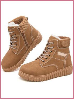Waterproof Faux Leather Ankle Boots Combat Non Slip Snow Boots
